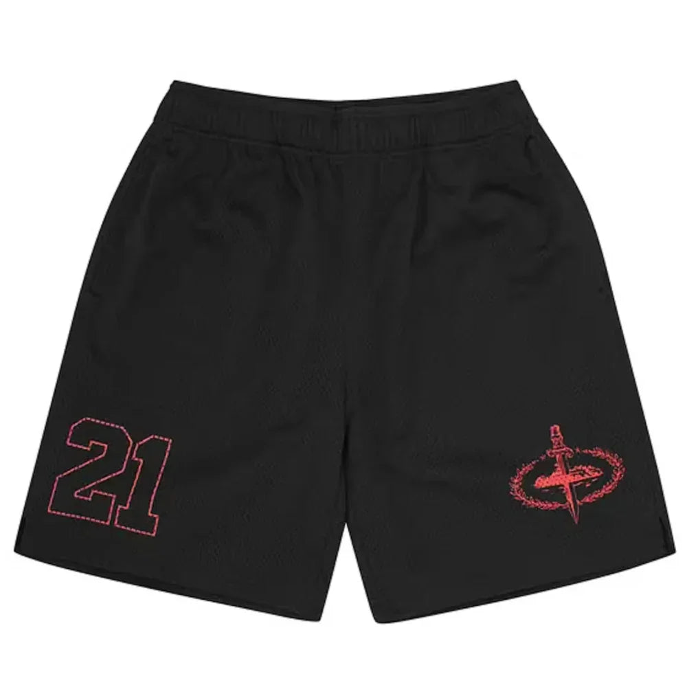 Corteiz x Slaughter Gang 21 Savage Mesh Shorts Black