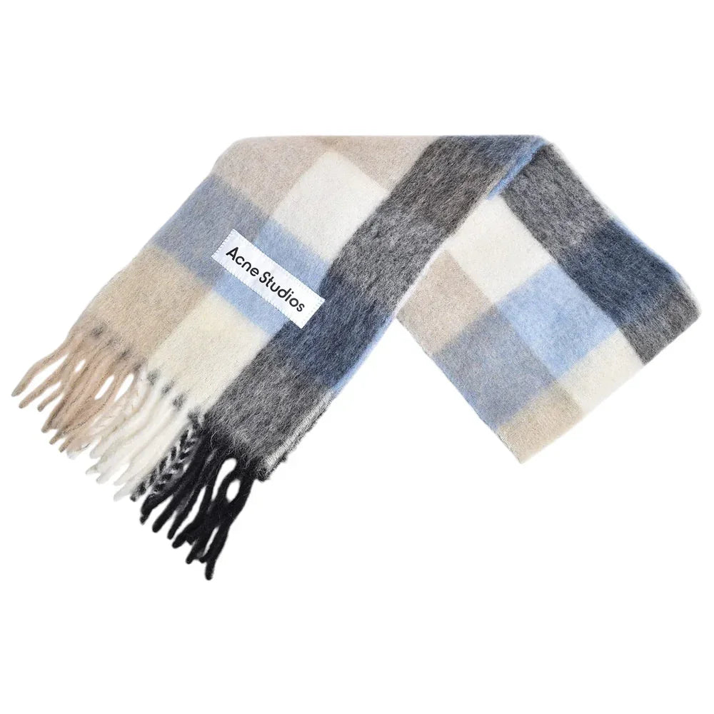 Acne Studios Mohair Checked Scarf Blue/Beige/Black