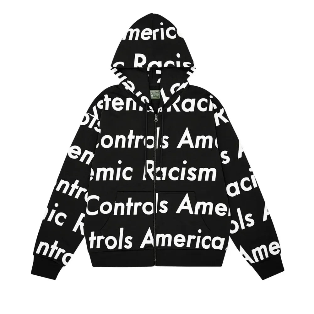 Denim Tears x Arthur Jafa Systemic Racism Controls America Zip Up Hoodie Black
