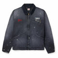 SAINT MXXXXXX - Corduroy-Trimmed Logo-Embroidered Distressed Cotton-Canvas Jacket - Black