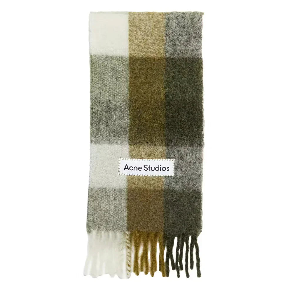 Acne Studios Mohair Checked Scarf Taupe/Green/Black