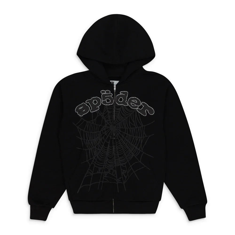 Sp5der OG Web V2 Rhinestone Zip Up Black