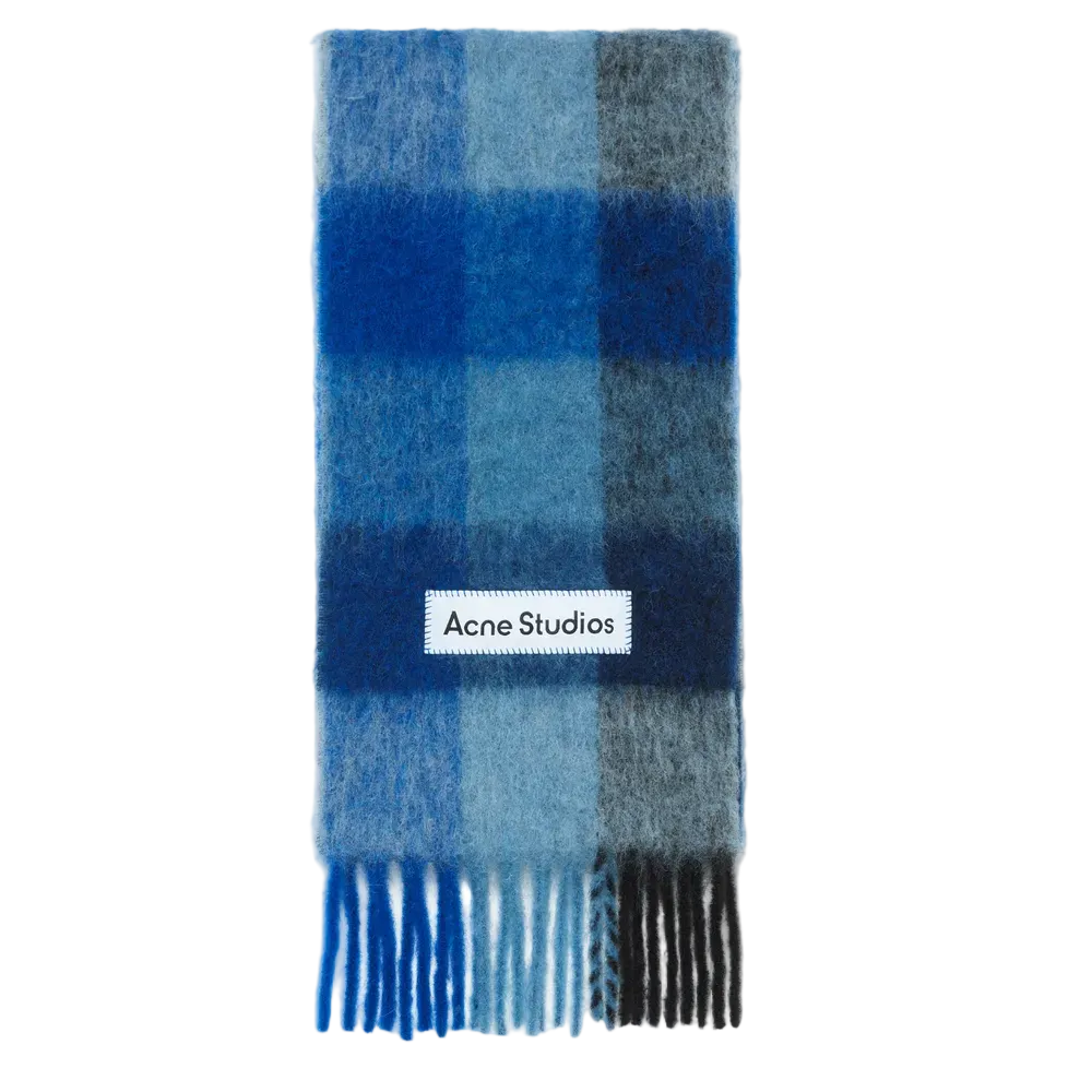 Acne Studios Mohair checked scarf Dark Navy/Black/Blue