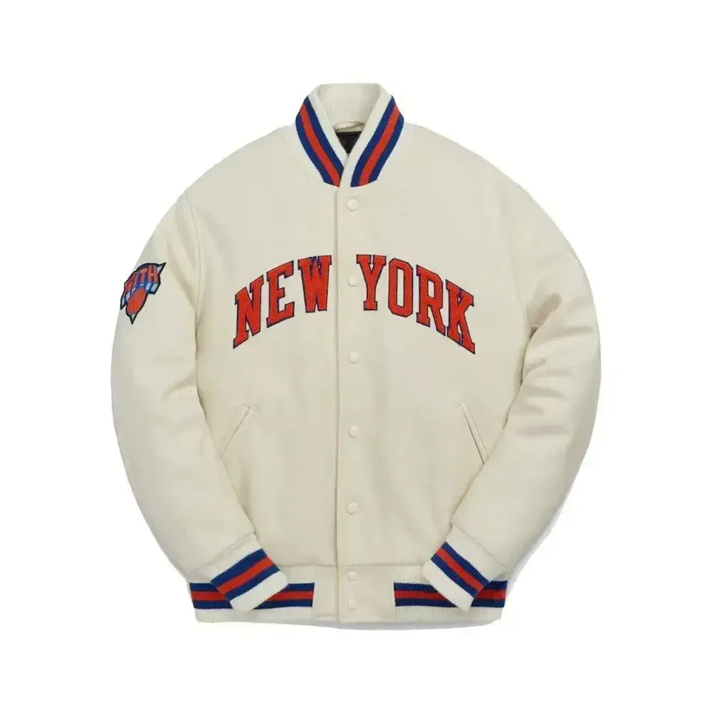 Kith New York Knicks Varsity Jacket White