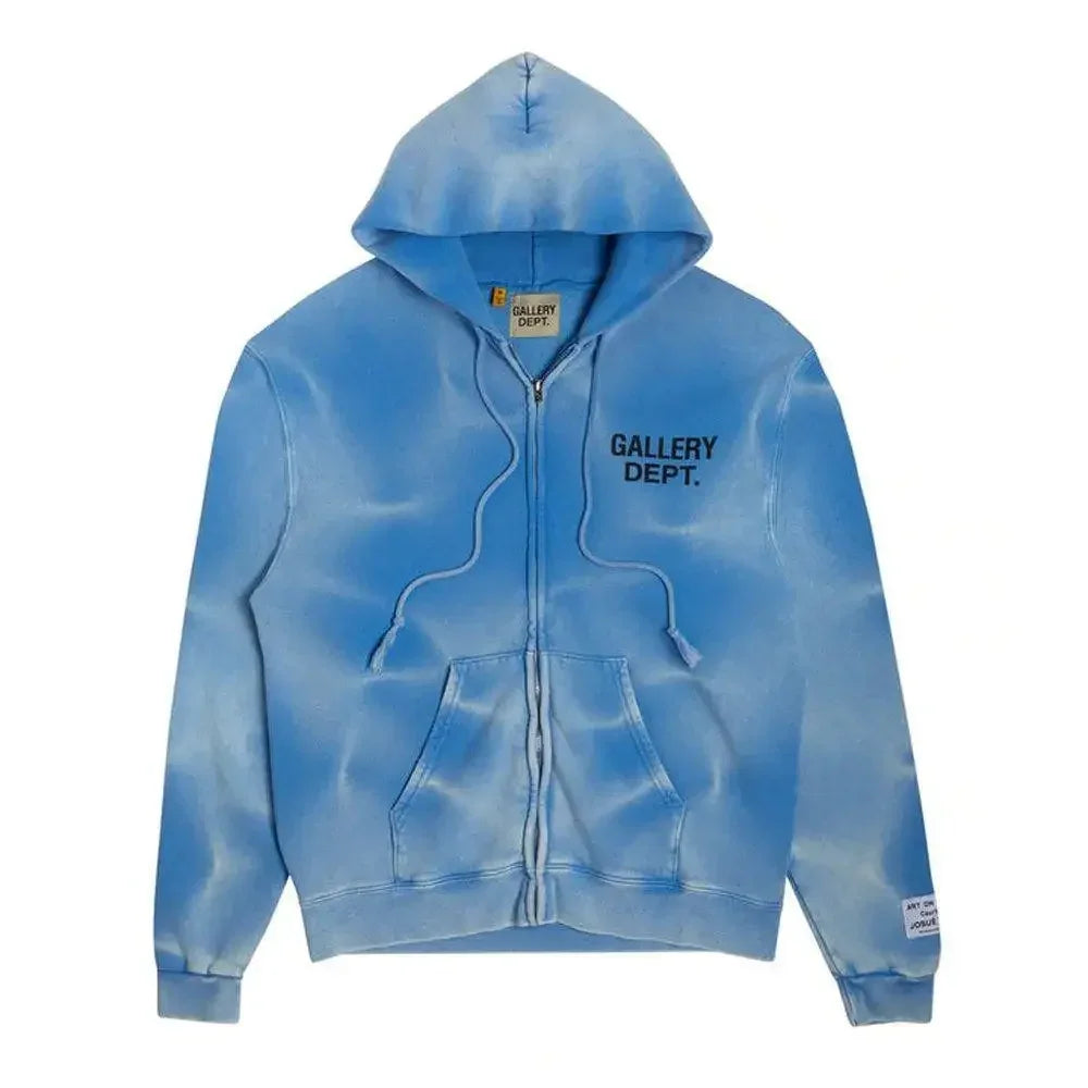 Gallery Dept. Sunfaded English Logo Zip Up Hoodie Blue