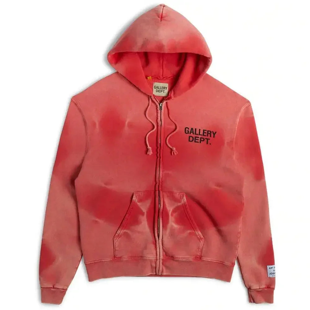 GALLERY DEPT. Sunfaded English Logo Zip-Up-Hoodie Red