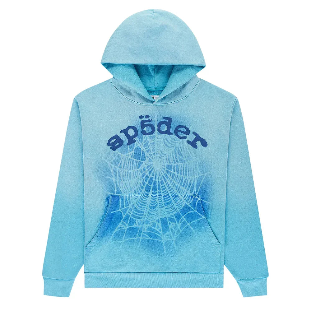 Sp5der OG Web V2 Spray Hoodie Light Blue
