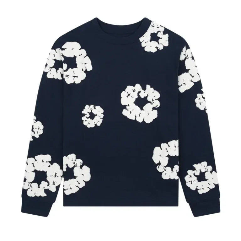 Denim Tears Long Sleeve Cotton Wreath T-shirt Navy