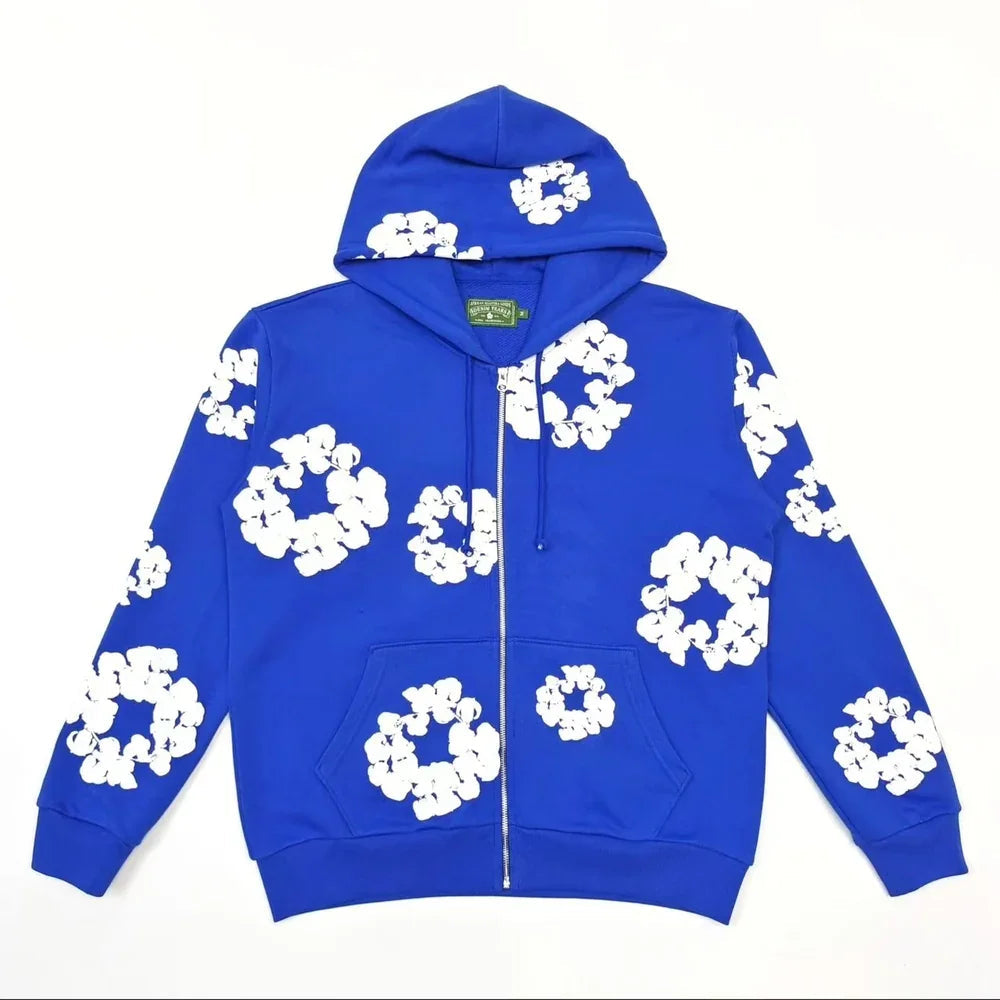 Denim Tears Cotton Wreath Zip Hoodie Blue